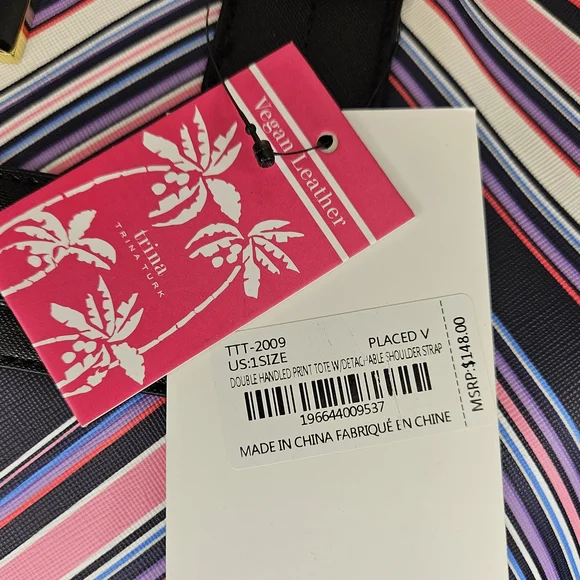 Trina Turk Pink and Black Chevron Tote Bag NWT - Picture 6 of 7